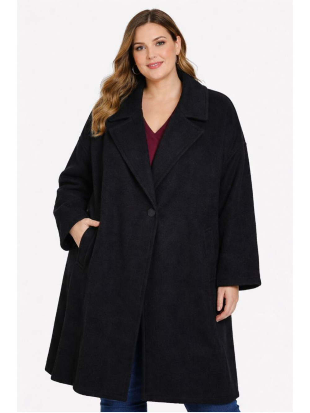 ASOS DESIGN Plus Black Longline Coat Women’s Plus Size 22